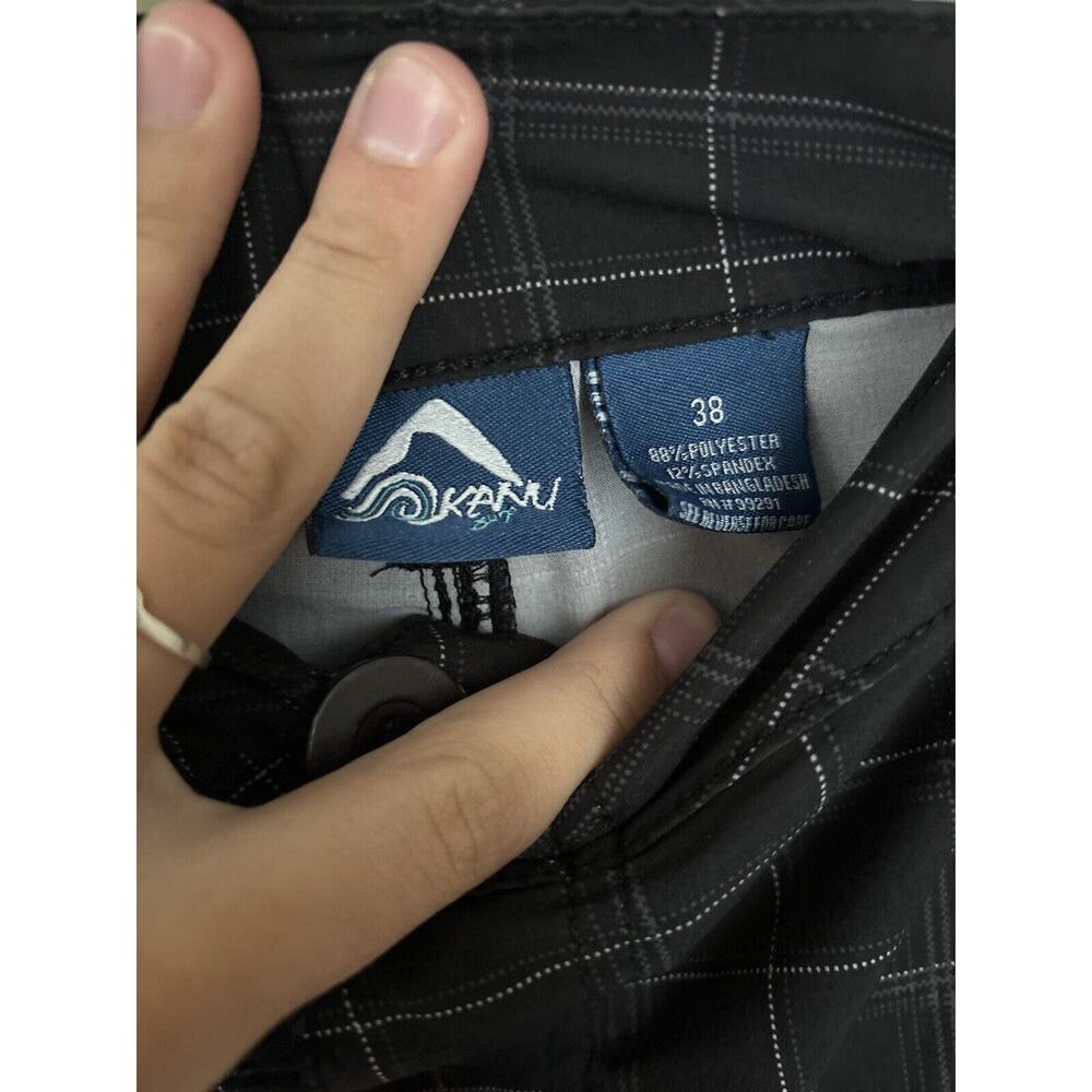 MENS KANU SURF SHORTS MESH POCKETS DARK BROWN WITH WHITE‎ STRIPES - Picture 2 of 3